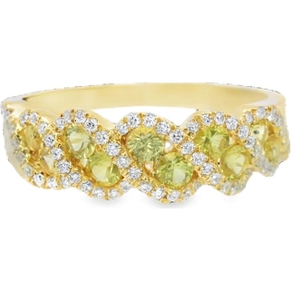 18K Yellow Gold Band Ring with Yellow Sapphires and Diamond Halo Detail by Afarin