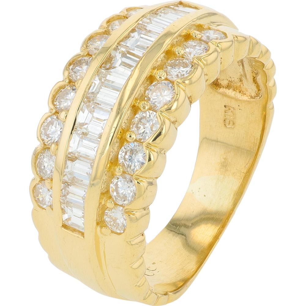 18K Yellow Gold Band with Channel-Set Baguette and Prong-Set Round Diamonds - 1.50 Carat Total Diamond Weight