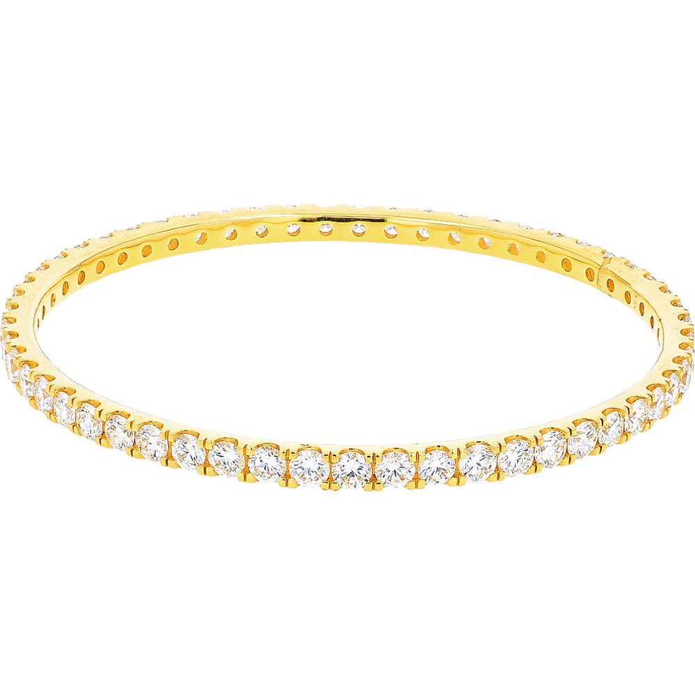 18K Yellow Gold Bangle Bracelet with Shared-Prong Set Round Lab Grown Diamonds - 8.80 Carat Total Diamond Weight