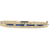 18K Yellow Gold Bangle with 1.65 Carat Total Sapphires and 1.35 Carat Total Round Diamonds