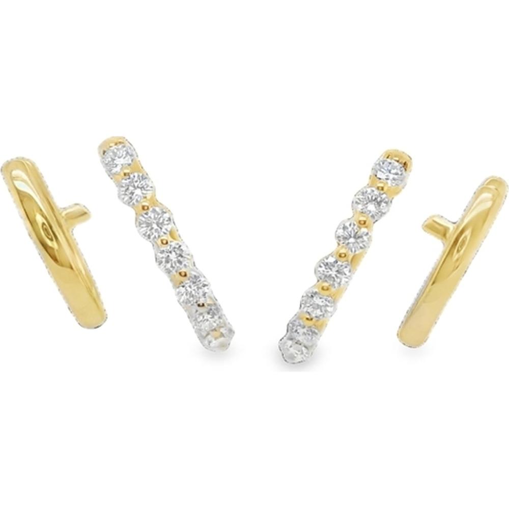 18K Yellow Gold Bar Earrings with Round Diamonds by Afarin