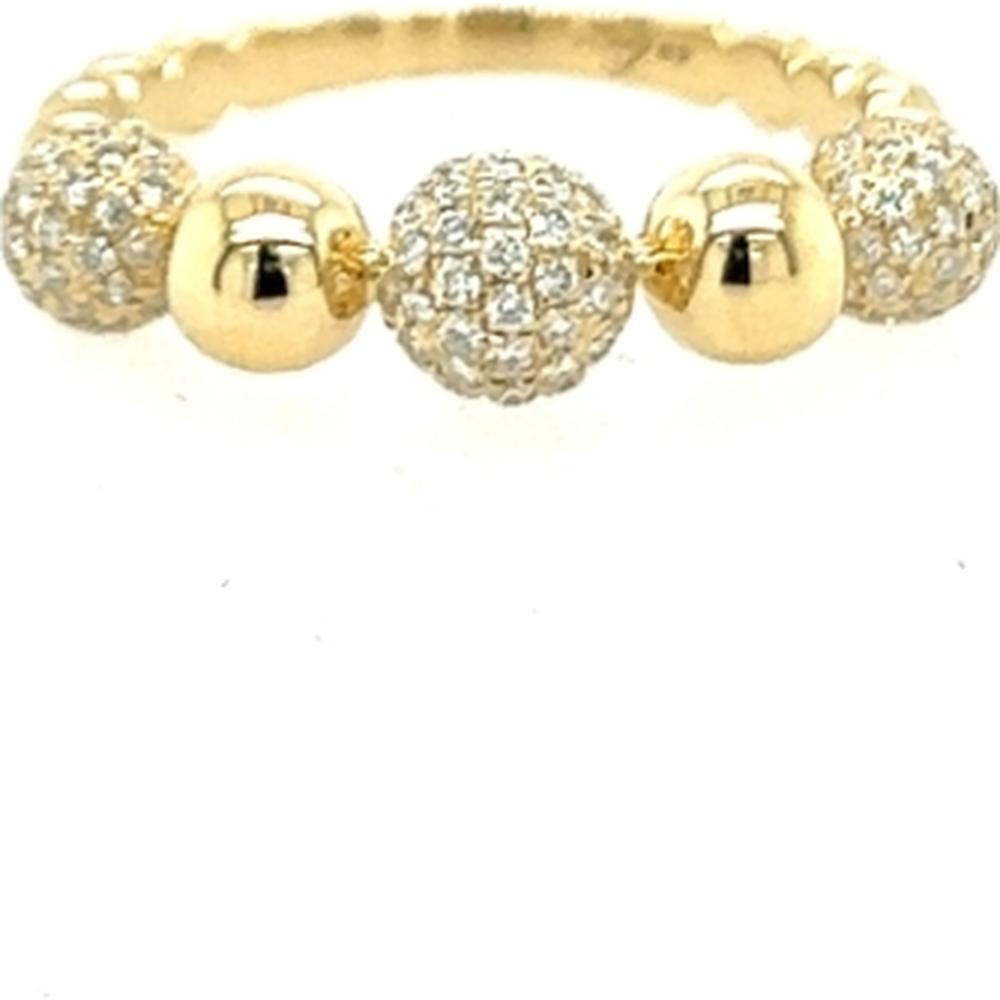 18K Yellow Gold Beaded Band Ring with Pavé Set Round Diamonds by Afarin