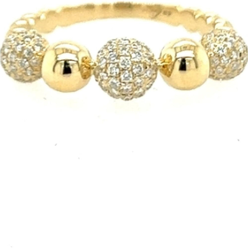 18K Yellow Gold Beaded Band Ring with Pavé Set Round Diamonds by Afari ...