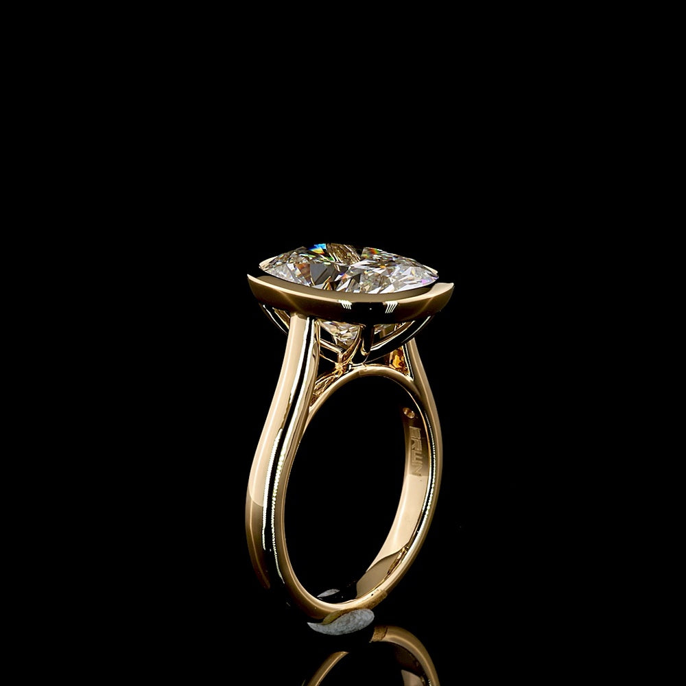 18K Yellow Gold Bezel Set Cushion Brilliant Cut Lab Diamond Solitaire Ring - 5.16 Carat Total Diamond Weight - Covaloro Fine Jewelry