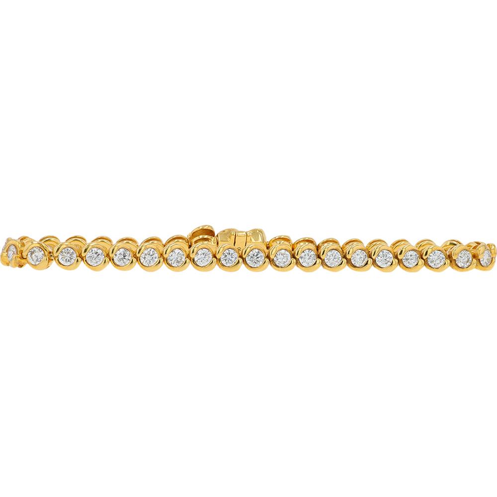 18K Yellow Gold Bezel Set Diamond Tennis Bracelet - 4.00 Carat Total Diamond Weight
