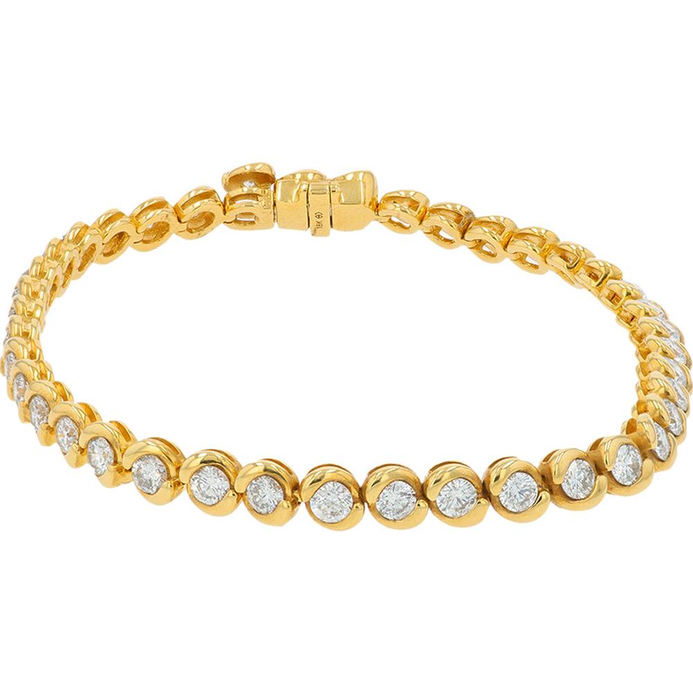 18K Yellow Gold Bezel Set Diamond Tennis Bracelet - 4.00 Carat Total Diamond Weight