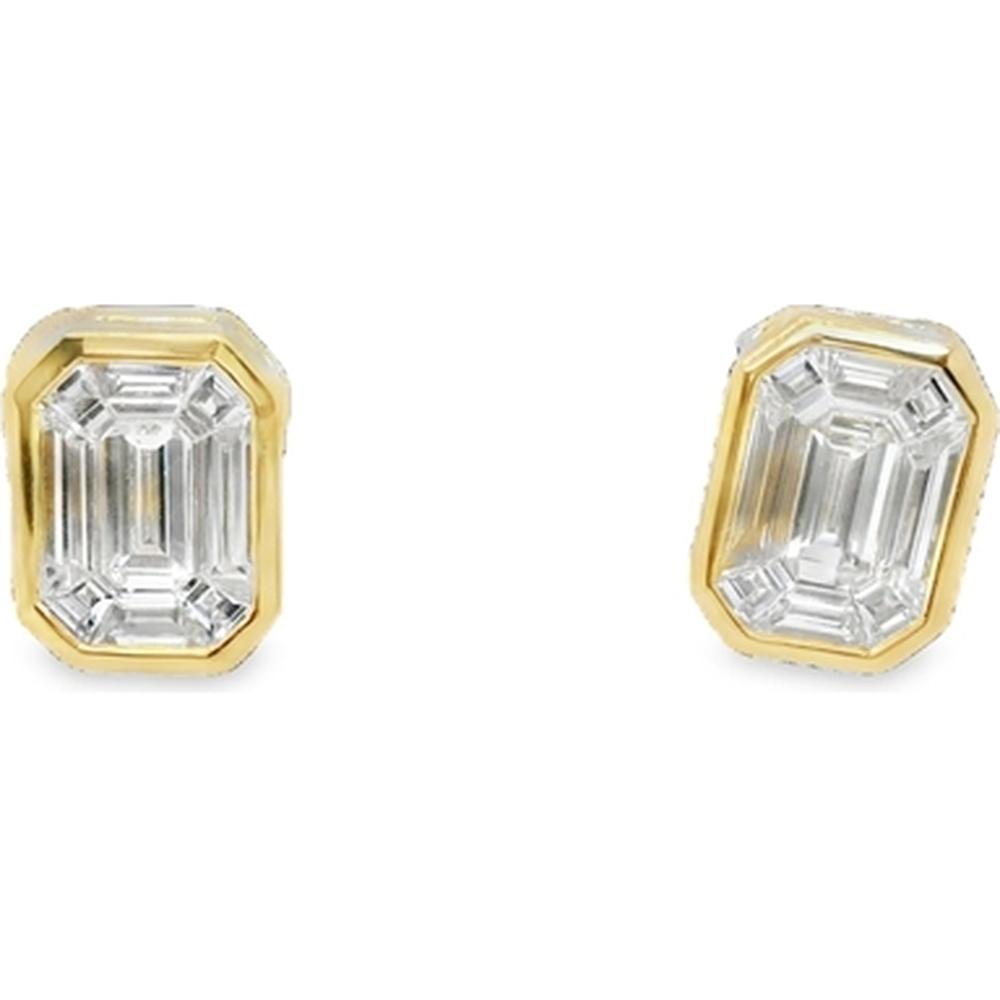 18K Yellow Gold Bezel Set Emerald Cut Diamond Stud Earrings by Afarin