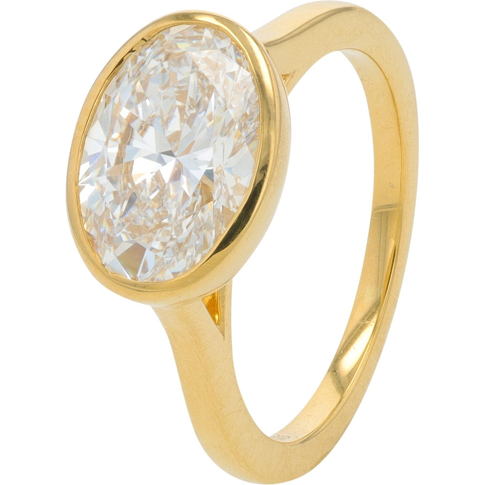 18K Yellow Gold Bezel-Set Oval Lab Grown Diamond Solitaire Engagement Ring - 2.00 Carat Total Diamond Weight