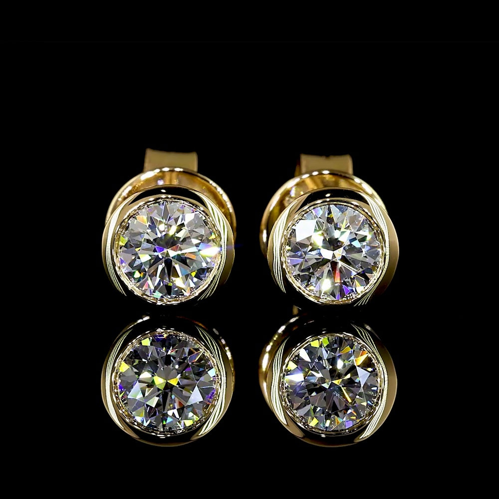 18K Yellow Gold Bezel Set Round Lab Diamond Stud Earrings - 0.58 Carats Total Diamond Weight, E-F Color, VS Clarity - Covaloro Fine Jewelry