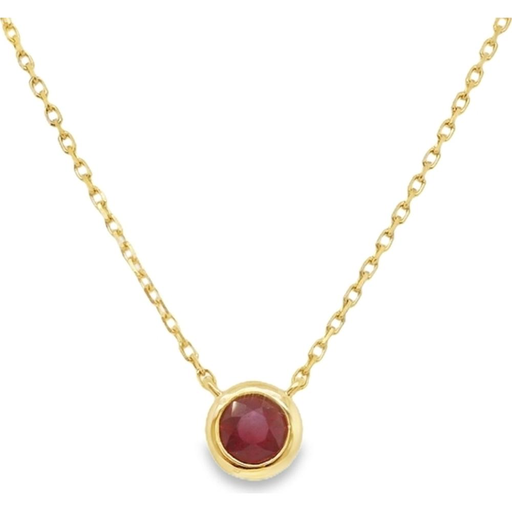 18K Yellow Gold Bezel-Set Round Ruby Pendant Necklace by Afarin