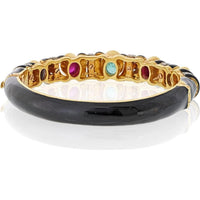 18K Yellow Gold Black Enamel Bangle with Cabochon Emerald, Ruby, Sapphire & 0.80 Carat Diamond Accents by David Webb