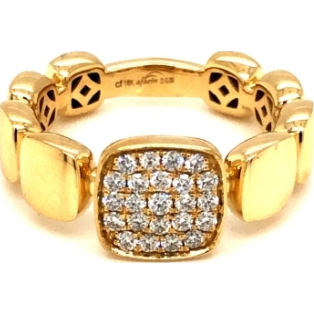 18K Yellow Gold Bold Band Ring with Square Cluster Set Round Diamonds by Afarin