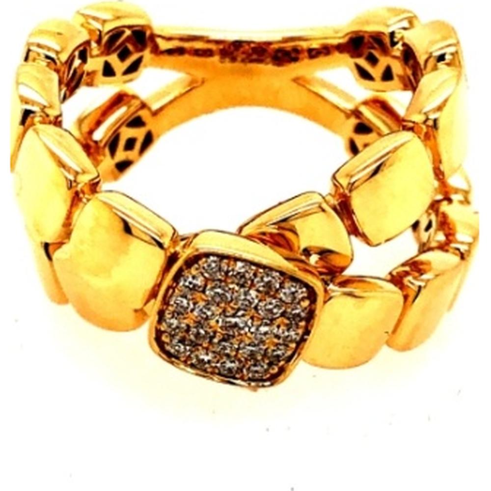 18K Yellow Gold Bold Link Ring with Pavé Set Round Diamonds by Afarin