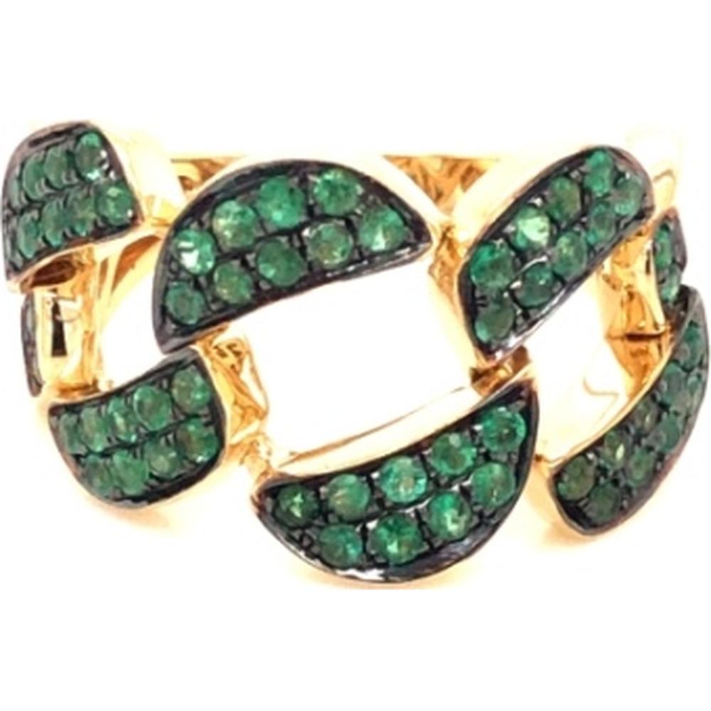 18K Yellow Gold Bold Link Ring with Round Emerald Accents by Afarin