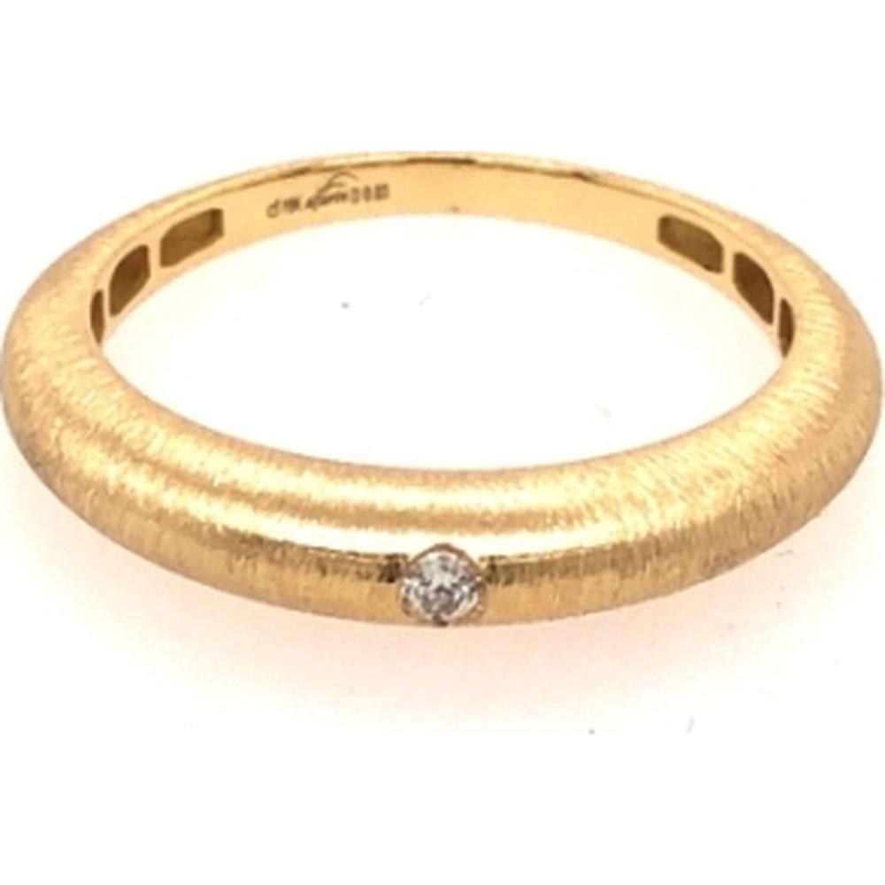 18K Yellow Gold Brushed Band Ring with Round Diamond by Afarin