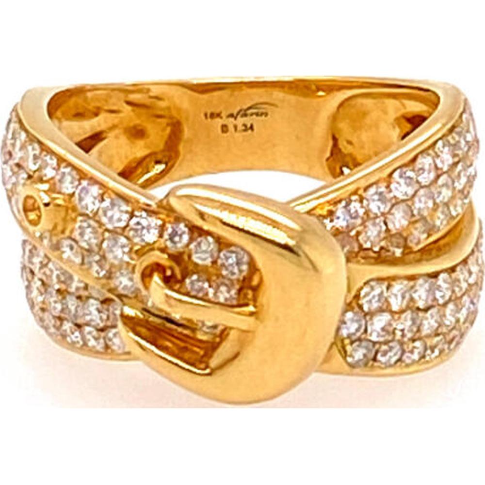 18K Yellow Gold Buckle-Style Ring with Pavé Set Round Diamonds by Afarin