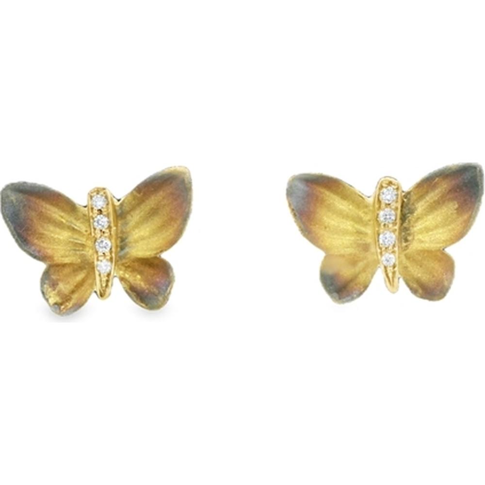 18K Yellow Gold Butterfly Earrings with Diamond Accent - Elegant Design for Women by Afarin