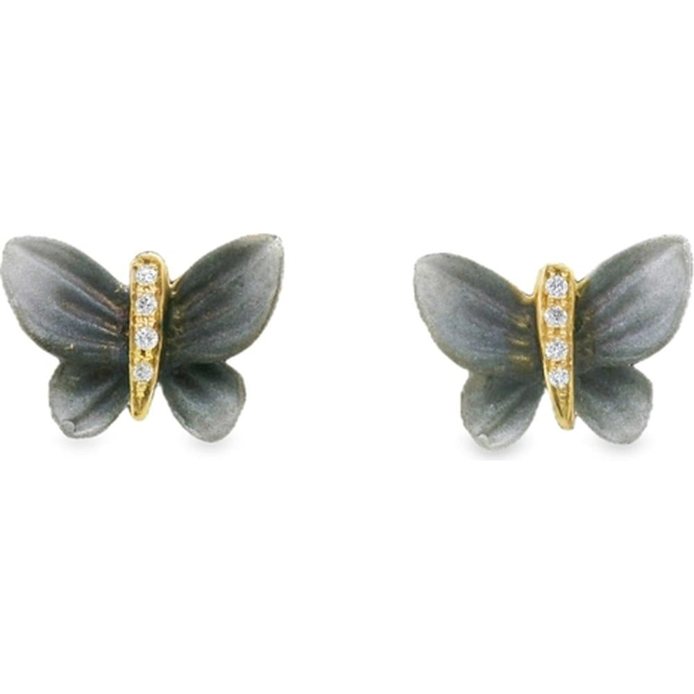 18K Yellow Gold Butterfly Earrings with Diamond Band by Afarin