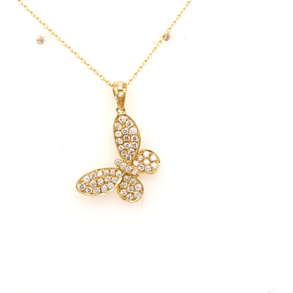18K Yellow Gold Butterfly Motif Pendant Necklace with Pavé Set Round Diamonds by Afarin