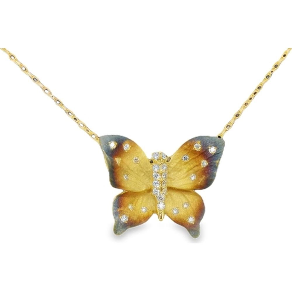18K Yellow Gold Butterfly Necklace with Diamond Accents by Afarin