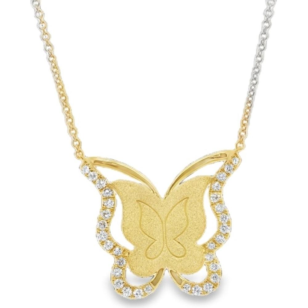 18K Yellow Gold Butterfly Necklace with Round Diamond Accents by Afarin