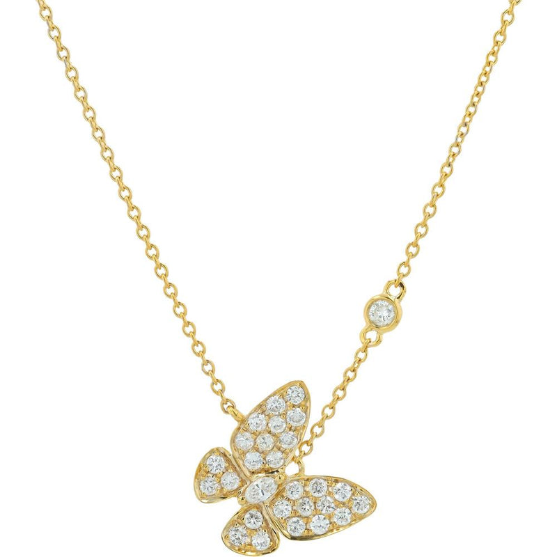 18K Yellow Gold Butterfly Pendant Necklace with 0.65 Carat Total Diamond Weight