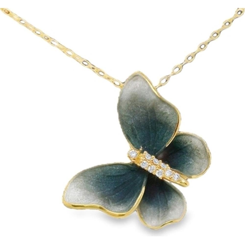 18K Yellow Gold Butterfly Pendant Necklace with Diamond Accents by Afarin