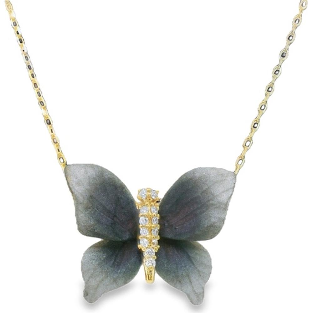 18K Yellow Gold Butterfly Pendant Necklace with Diamond Accents by Afarin