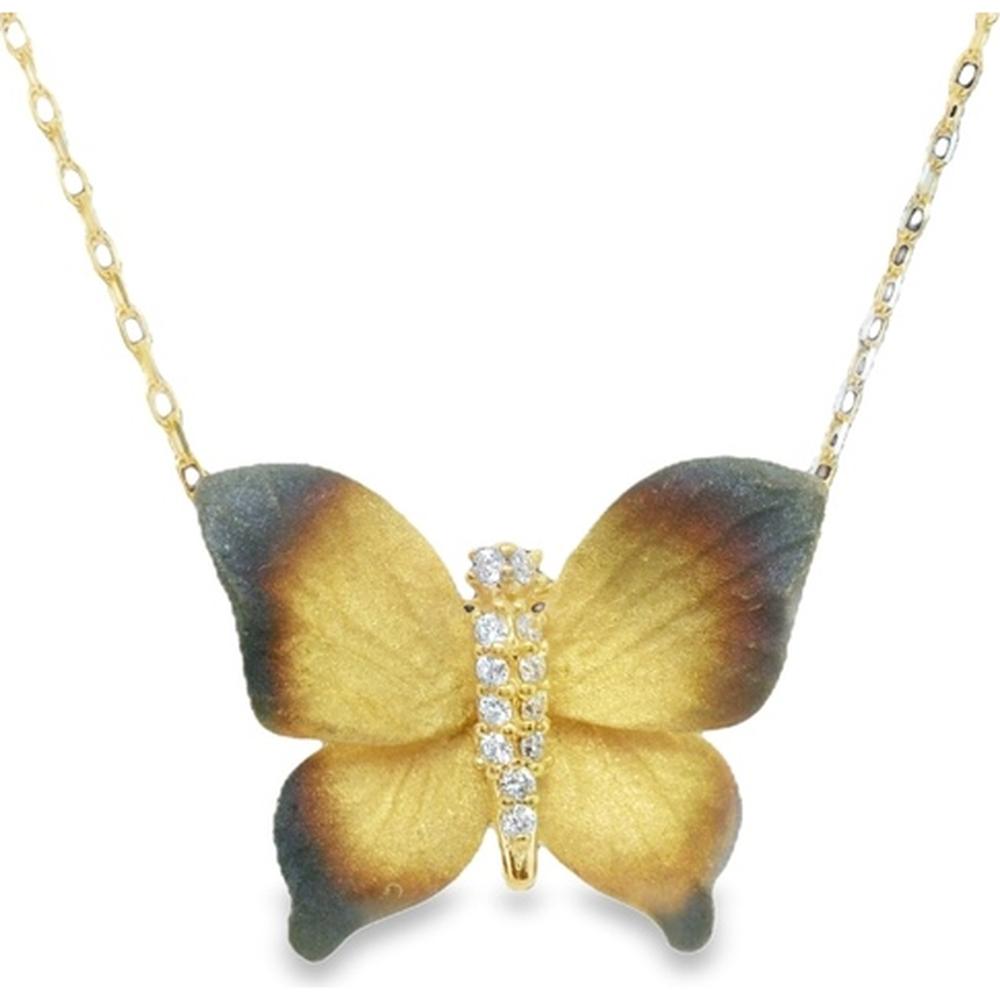 18K Yellow Gold Butterfly Pendant Necklace with Diamond Accents by Afarin