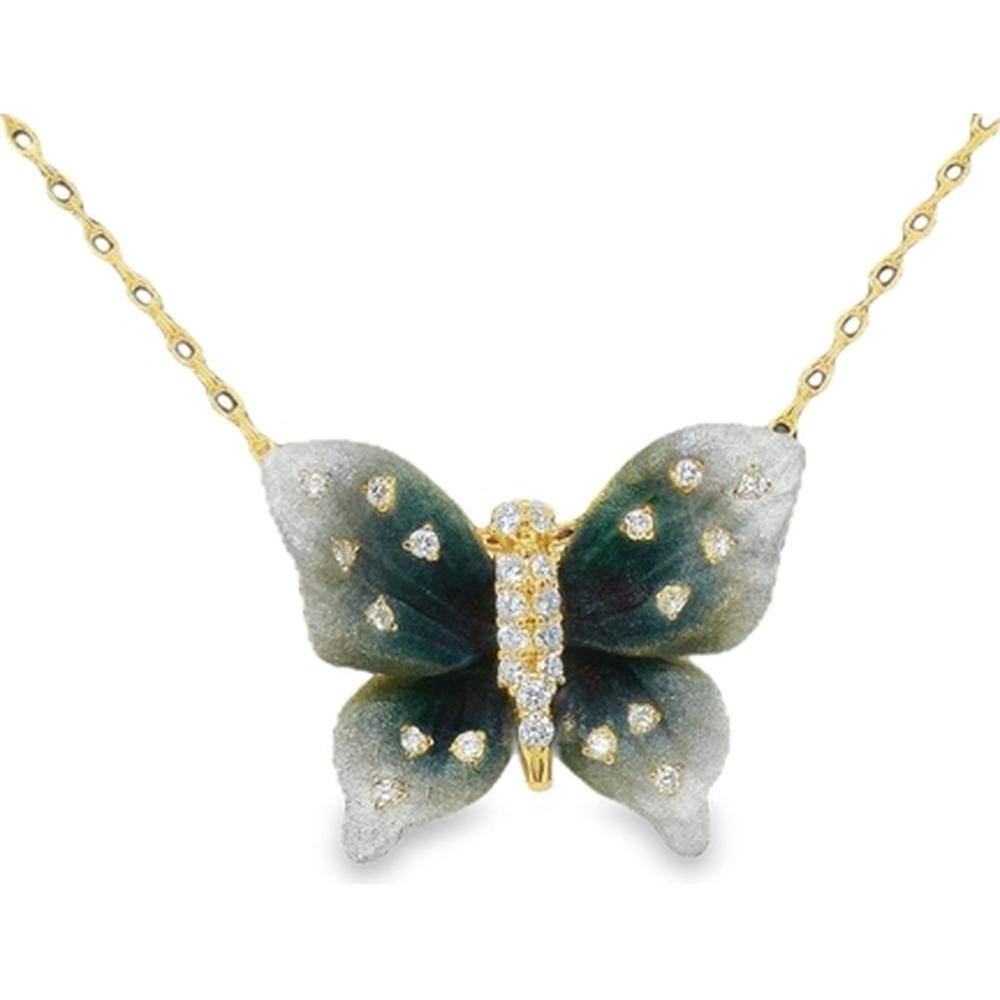 18K Yellow Gold Butterfly Pendant Necklace with Diamond Accents by Afarin