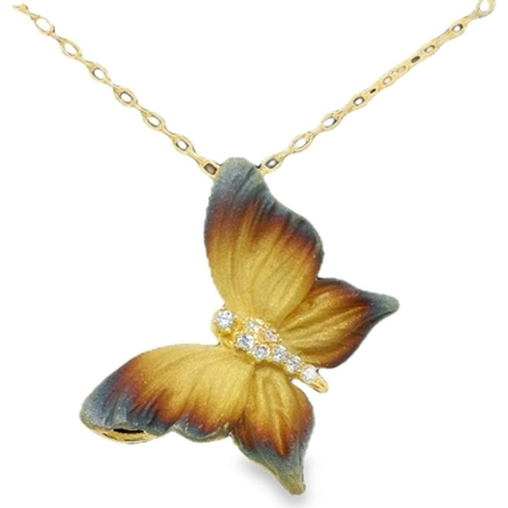 18K Yellow Gold Butterfly Pendant Necklace with Diamond Accents by Afarin