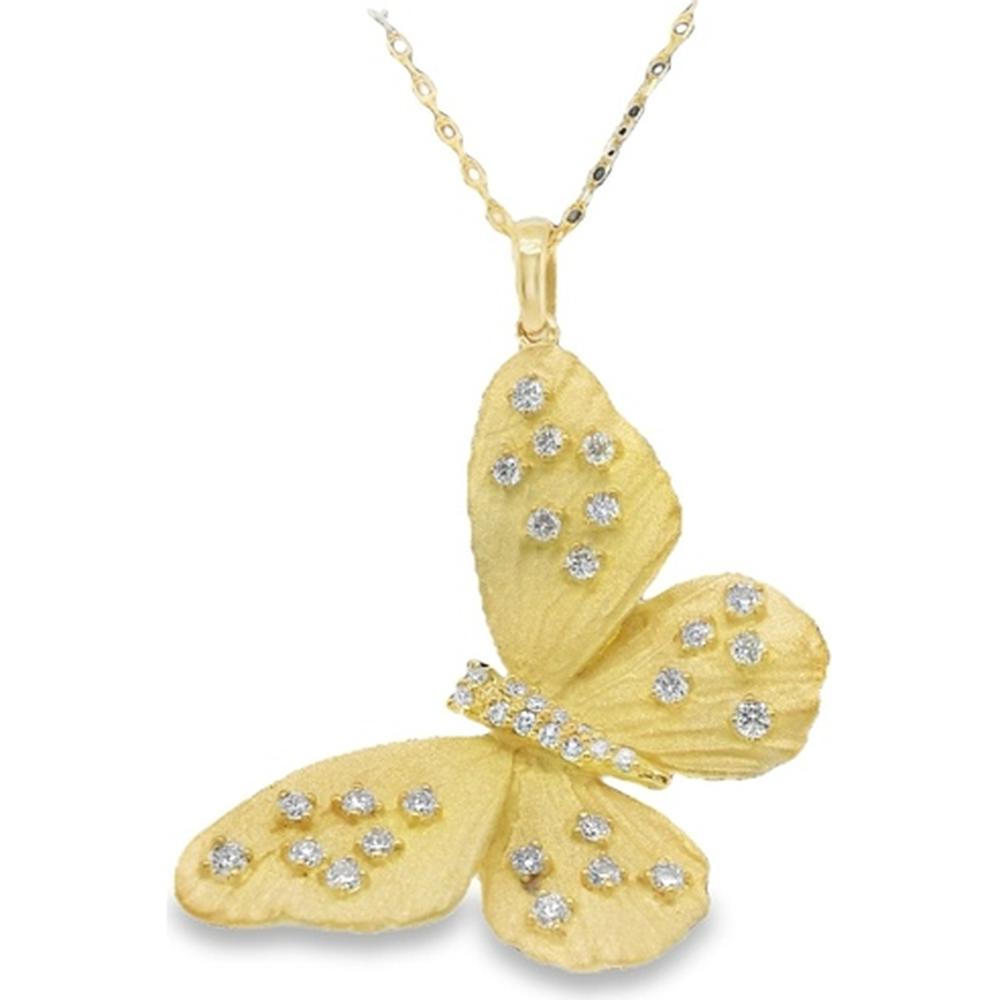 18K Yellow Gold Butterfly Pendant Necklace with Diamond Accents by Afarin