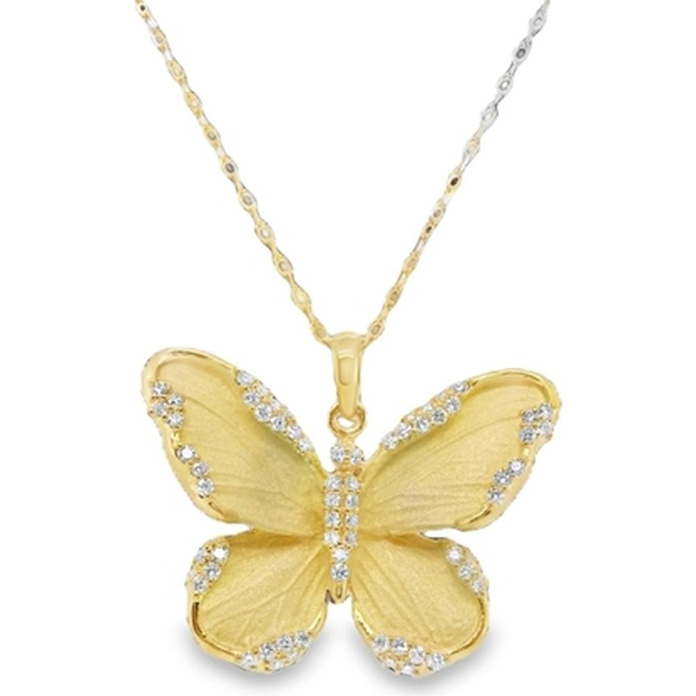 18K Yellow Gold Butterfly Pendant Necklace with Diamond Accents by Afarin