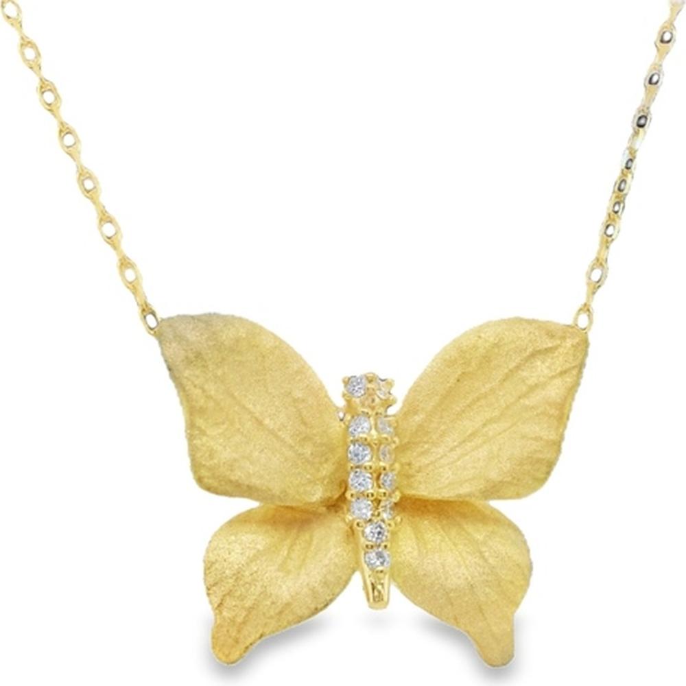 18K Yellow Gold Butterfly Pendant Necklace with Diamond Accents by Afarin