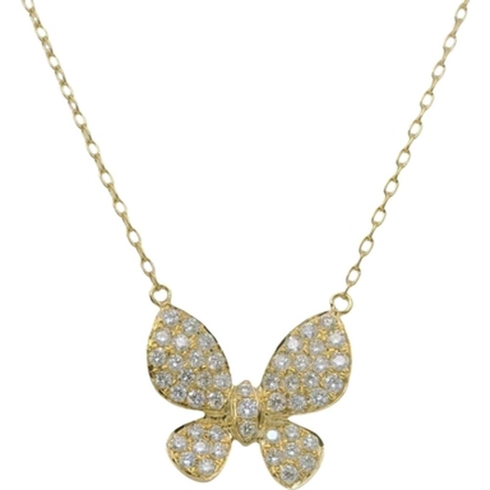 18K Yellow Gold Butterfly Pendant Necklace with Pavé Set Diamonds by Afarin
