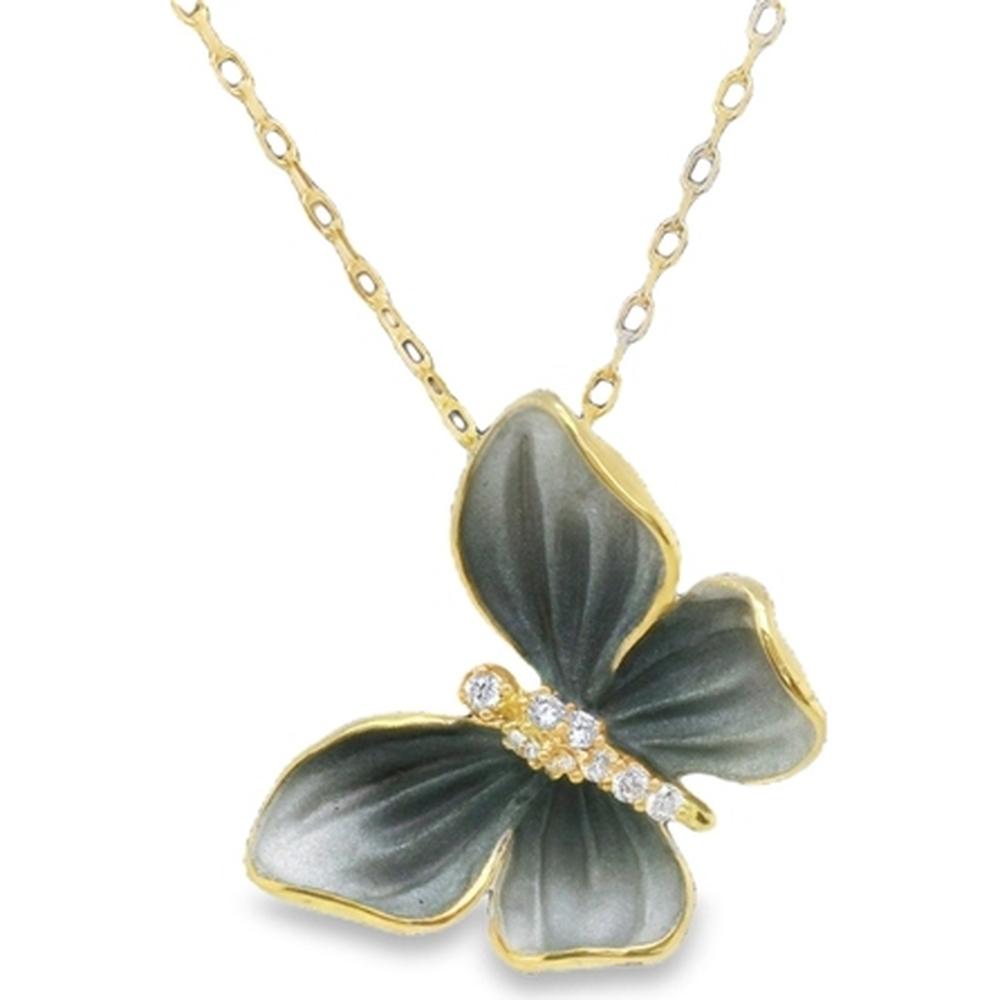 18K Yellow Gold Butterfly Pendant Necklace with Round Diamond Accents by Afarin