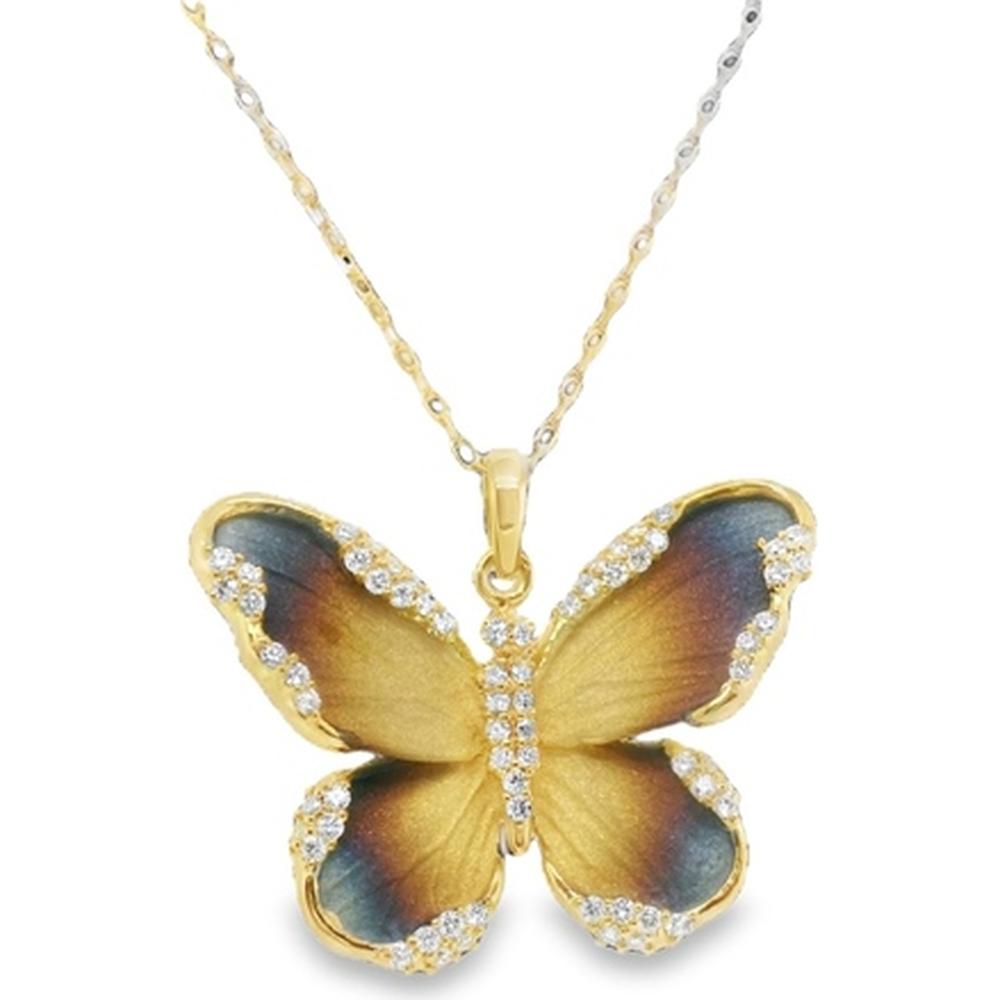 18K Yellow Gold Butterfly Pendant Necklace with Round Diamonds by Afarin