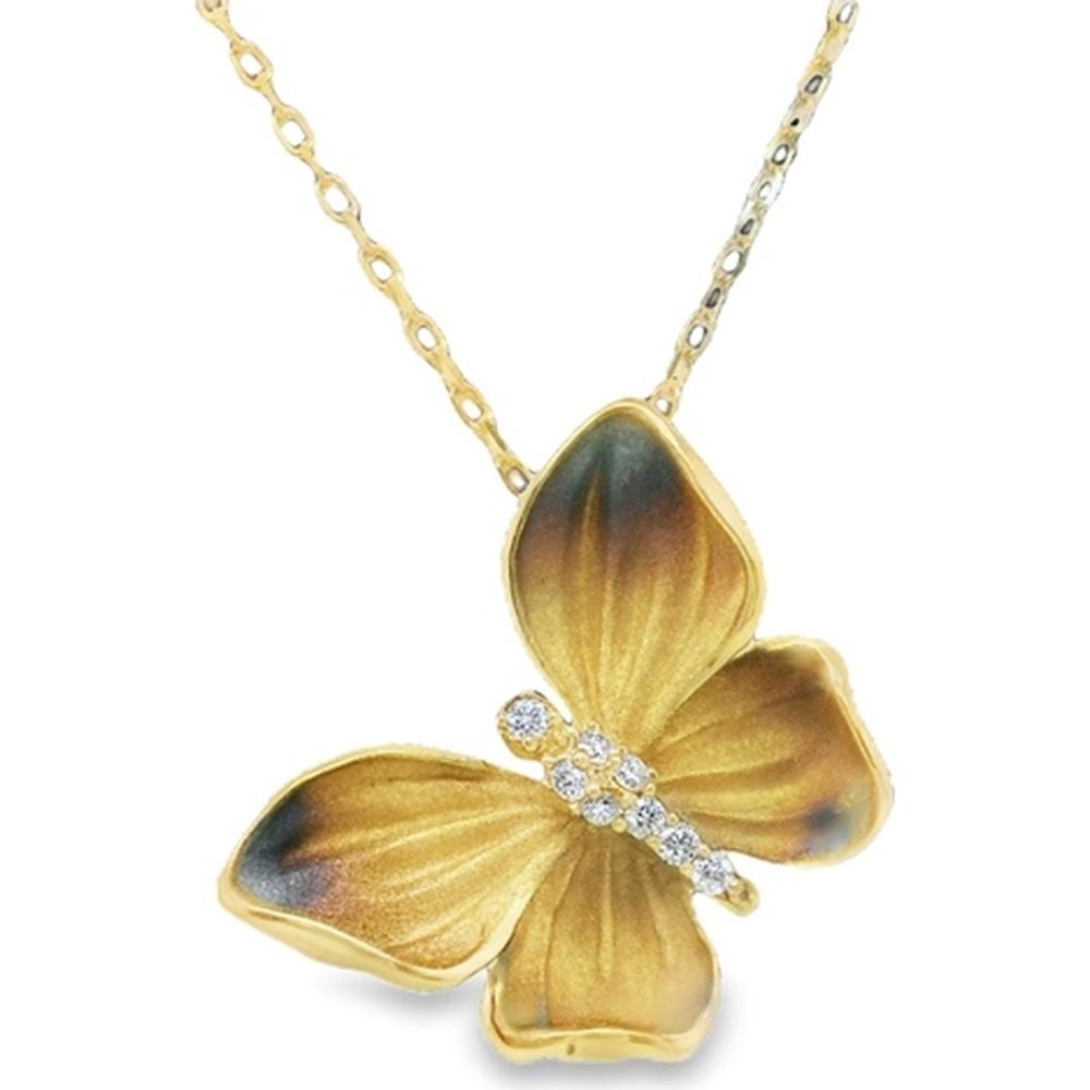 18K Yellow Gold Butterfly Pendant Necklace with Round Diamonds by Afarin