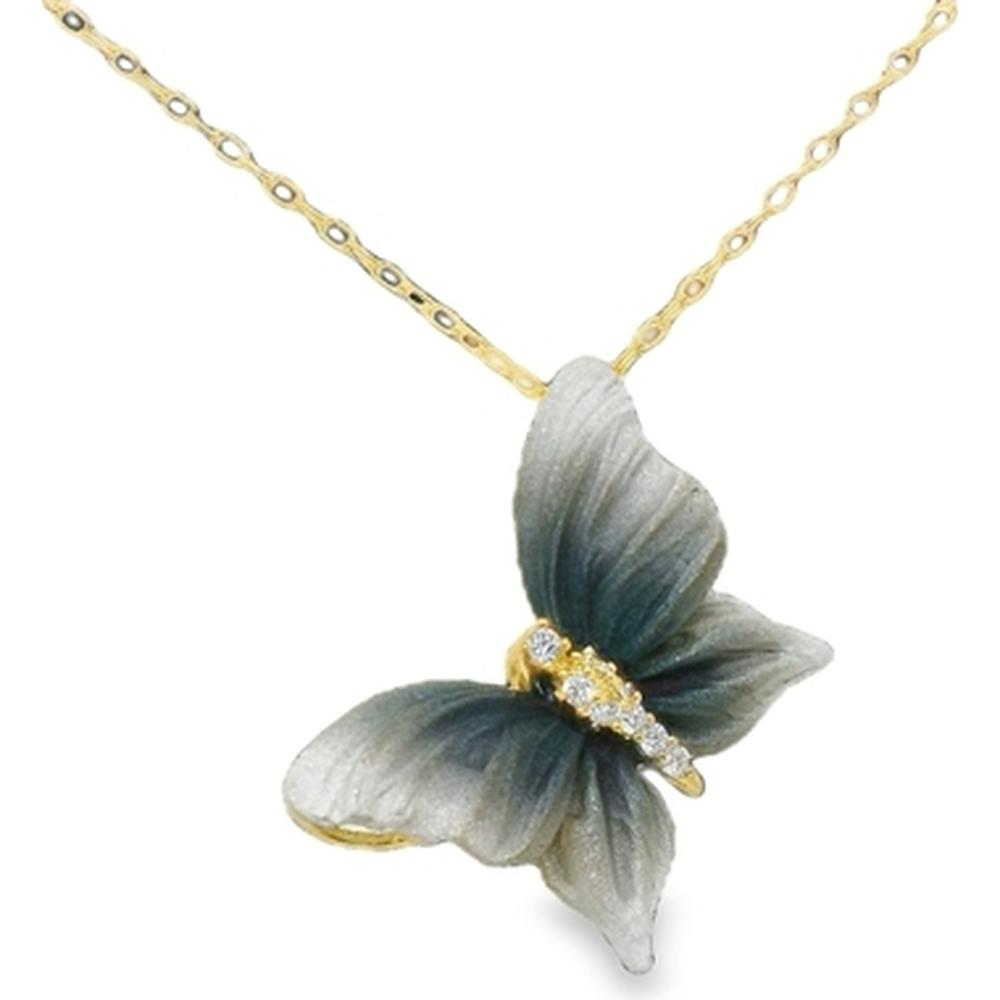 18K Yellow Gold Butterfly Pendant Necklace with Round Diamonds by Afarin