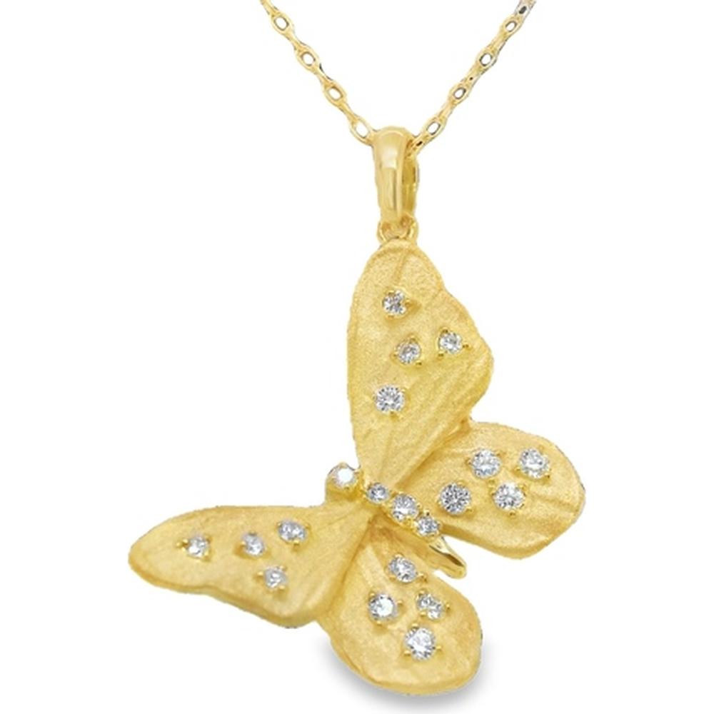 18K Yellow Gold Butterfly Pendant Necklace with Round Diamonds by Afarin