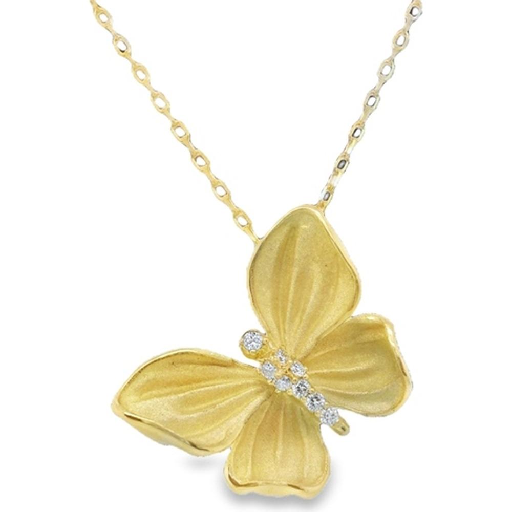 18K Yellow Gold Butterfly Pendant Necklace with Round Diamonds by Afarin