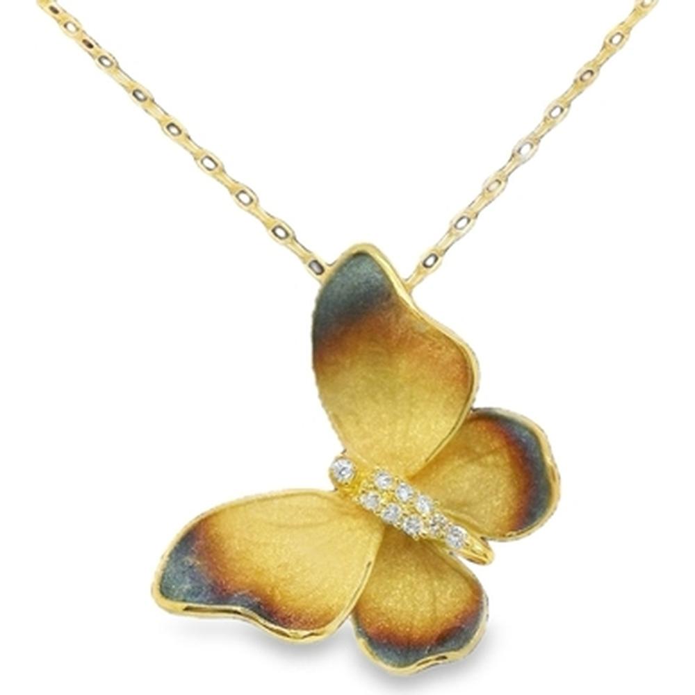 18K Yellow Gold Butterfly Pendant with Diamond Accents by Afarin