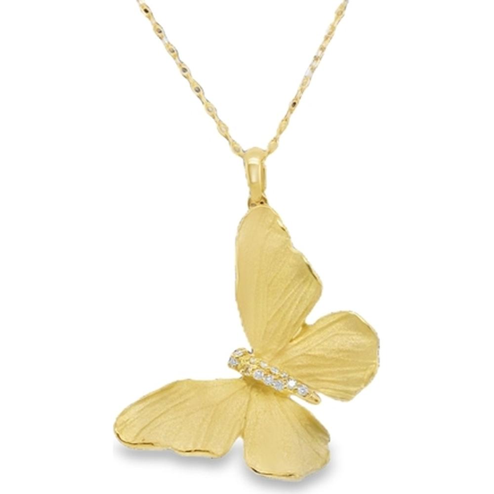 18K Yellow Gold Butterfly Pendant with Diamond Accents by Afarin