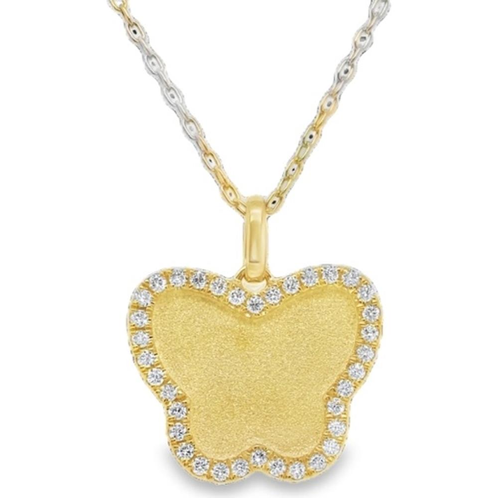 18K Yellow Gold Butterfly Pendant with Diamond Halo Border by Afarin
