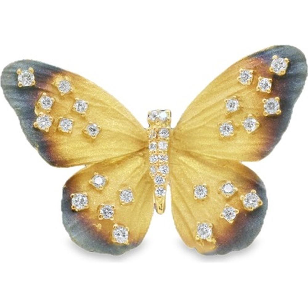 18K Yellow Gold Butterfly Ring with Round Diamonds by Afarin