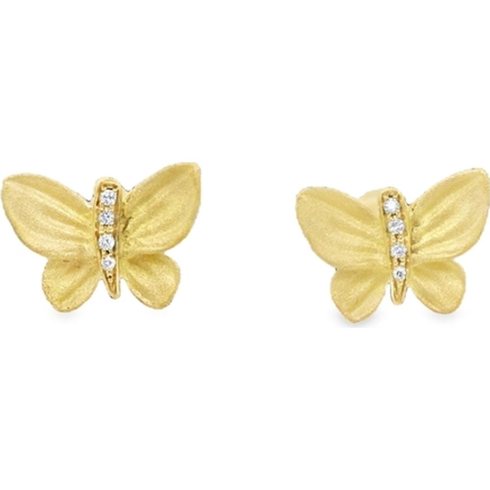 18K Yellow Gold Butterfly Stud Earrings with Center Set Diamonds by Afarin