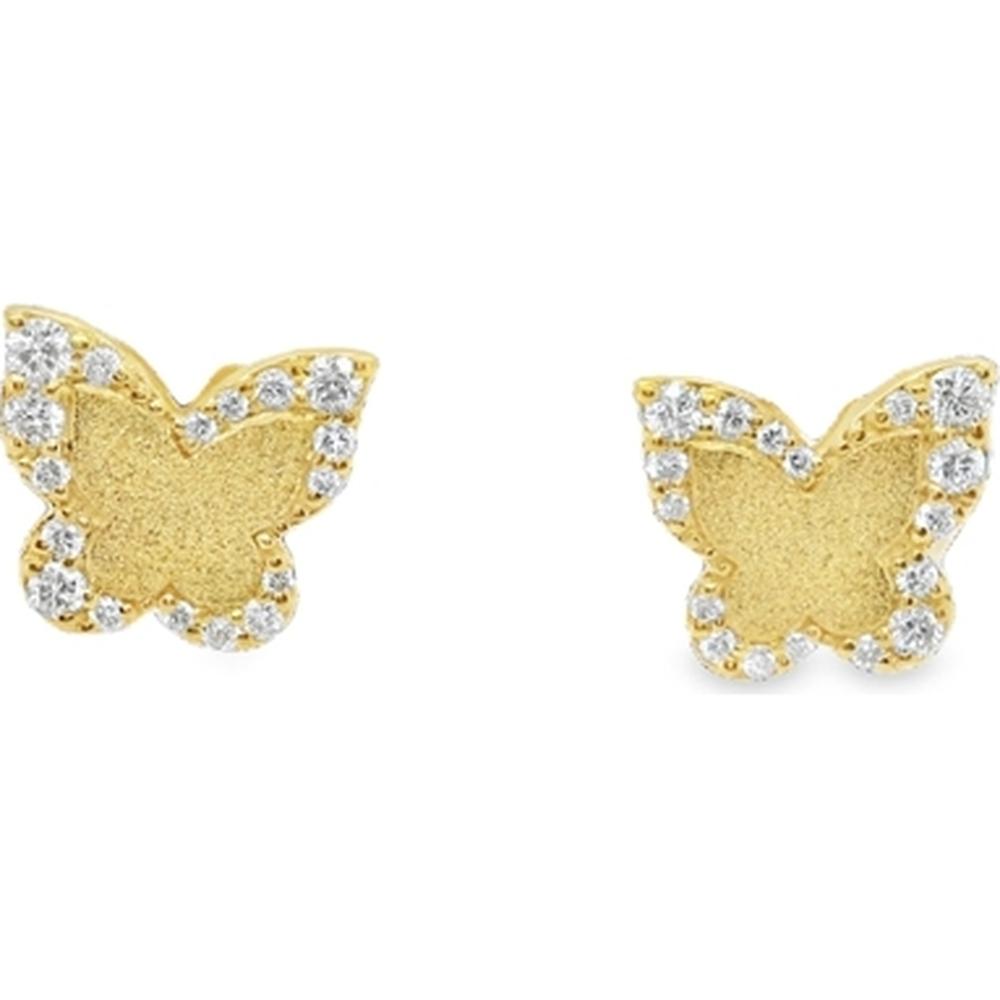 18K Yellow Gold Butterfly Stud Earrings with Diamond Accents by Afarin