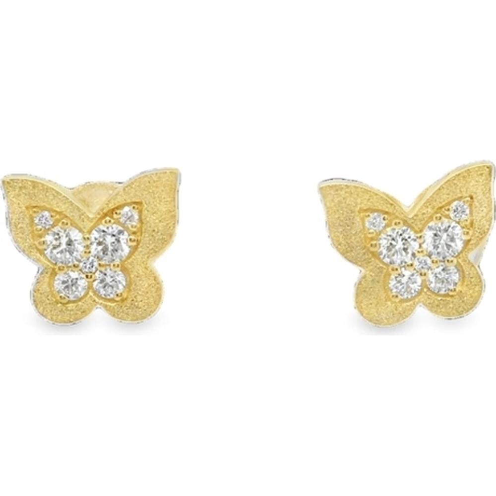 18K Yellow Gold Butterfly Stud Earrings with Round Diamonds by Afarin