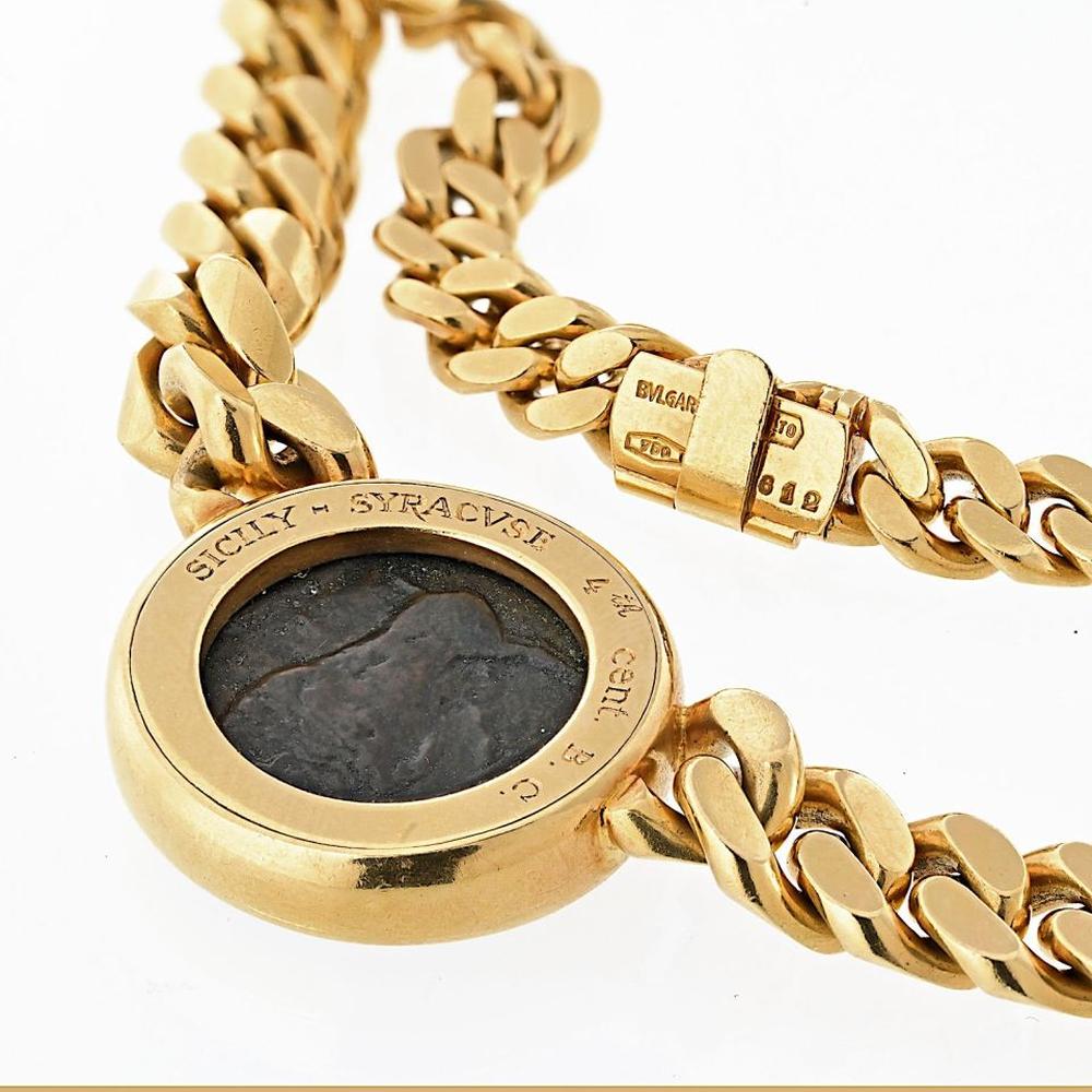 18K Yellow Gold Bvlgari Monete Necklace Featuring 4th Century BC Sicilian Greek Coin of Arethusa