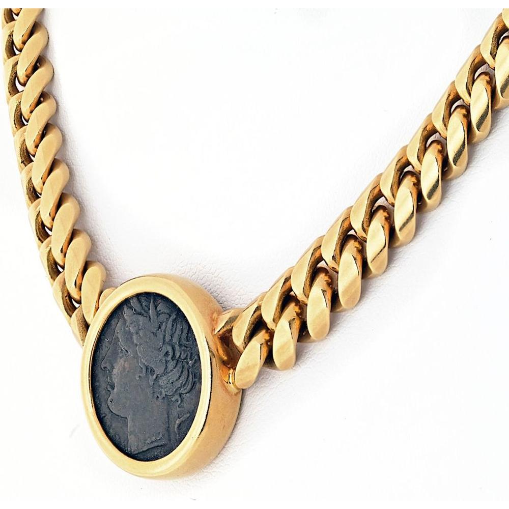 18K Yellow Gold Bvlgari Monete Necklace Featuring 4th Century BC Sicilian Greek Coin of Arethusa